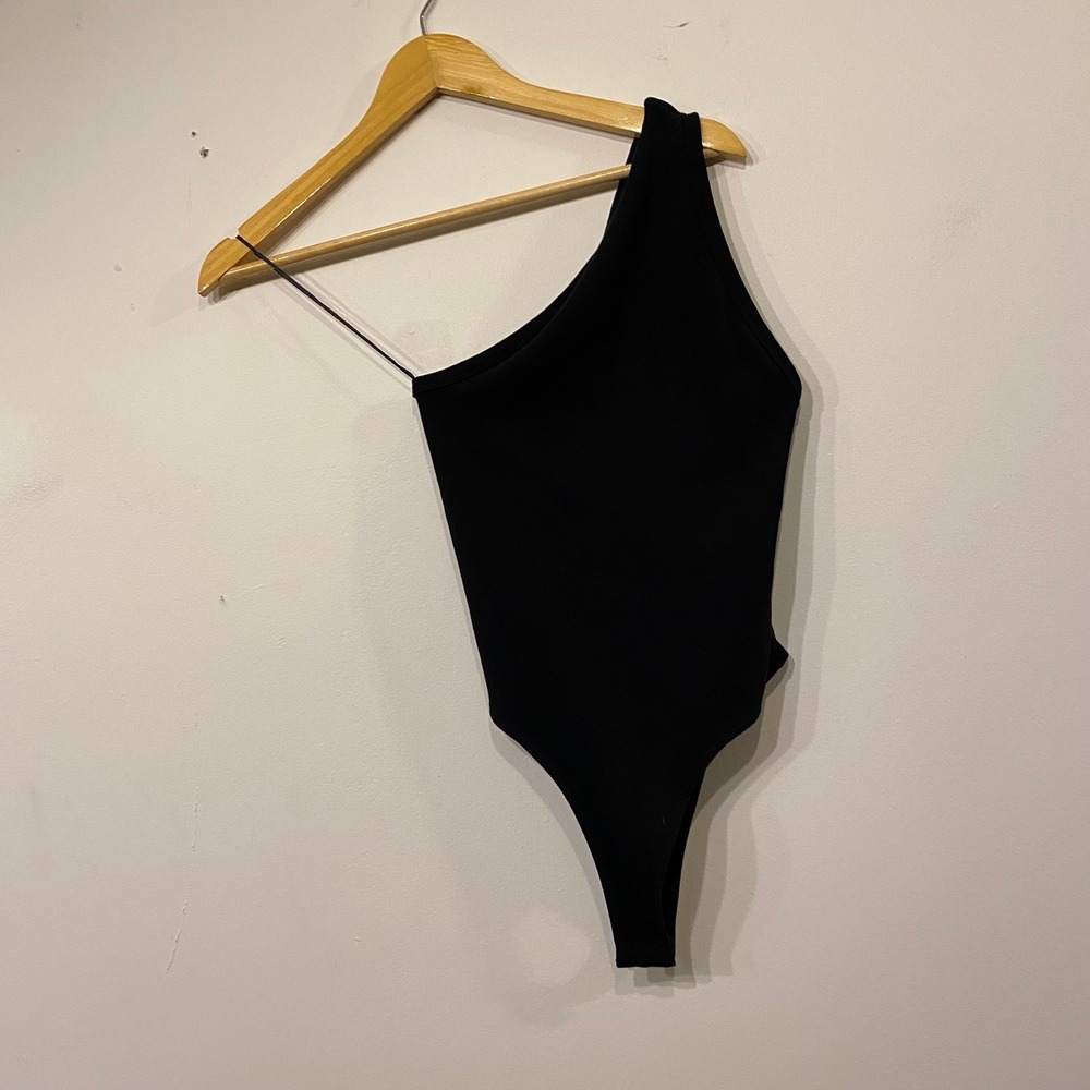 Zara Womens Black Ribbed One Shoulder Double Strap Bodysuit Size Medium